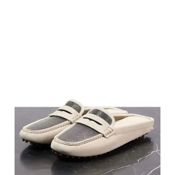 Brunello Cucinelli Monili Suede Driving Mules Beige 40 - Picture 3 of 4